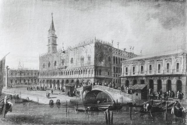 Bildarchiv Foto Marburg — Kassel, Staatl. Gem Gal. Schule des Antonio Canale gen. Canaletto (1697-1768). Dogenpalast zu Venedig — insieme